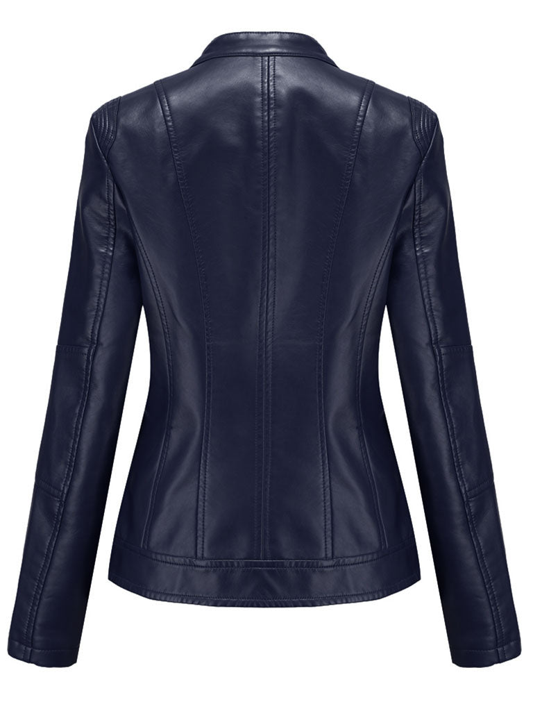 Light Green Long Sleeve PU Leather Motorcycle Jacket For Women