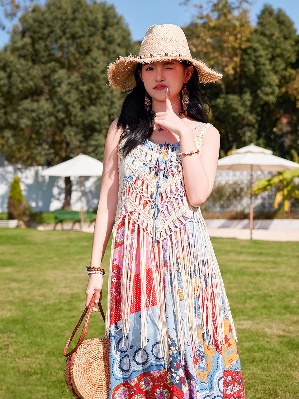 Bohemian Retro Print Strap Boho Maxi Dress
