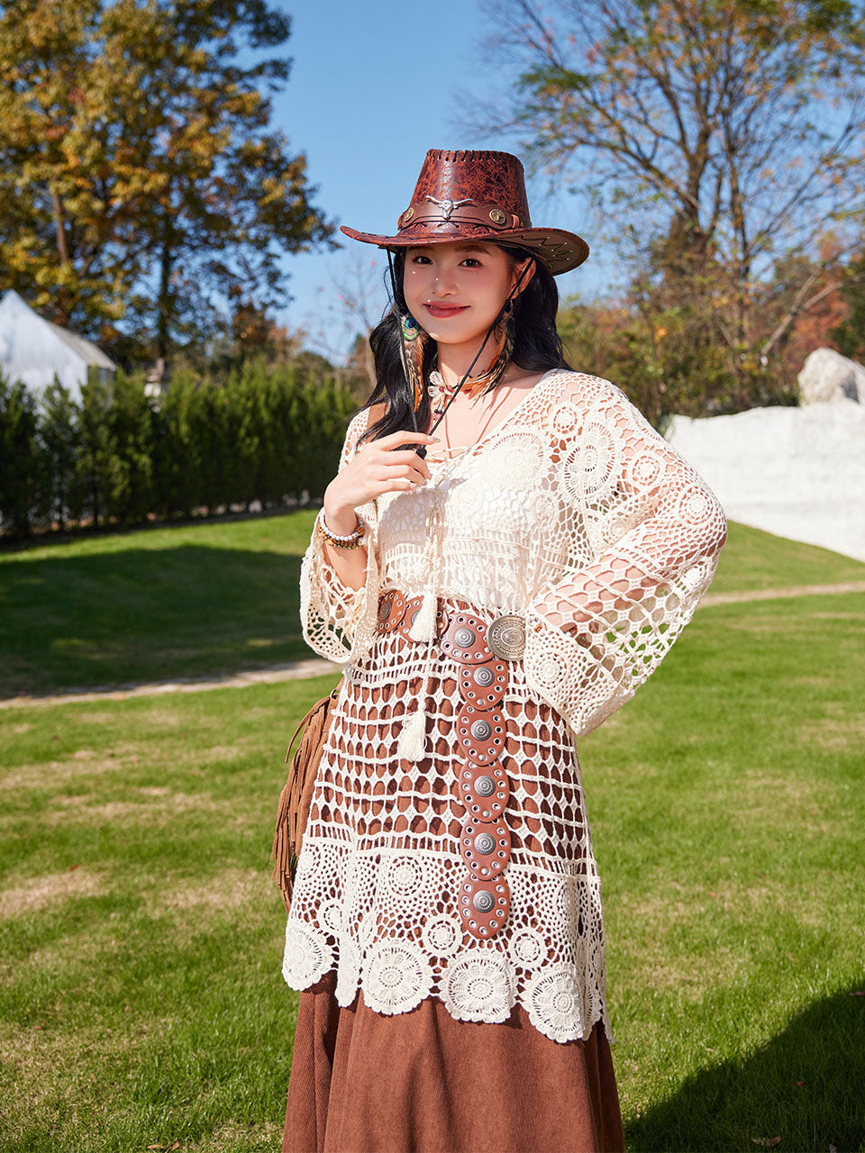 Hollow Crochet Tassel Top