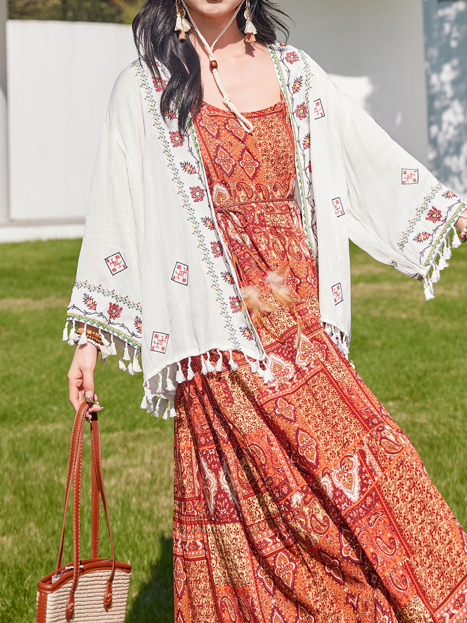 Bohemian Orange Strap Boho Maxi Dress