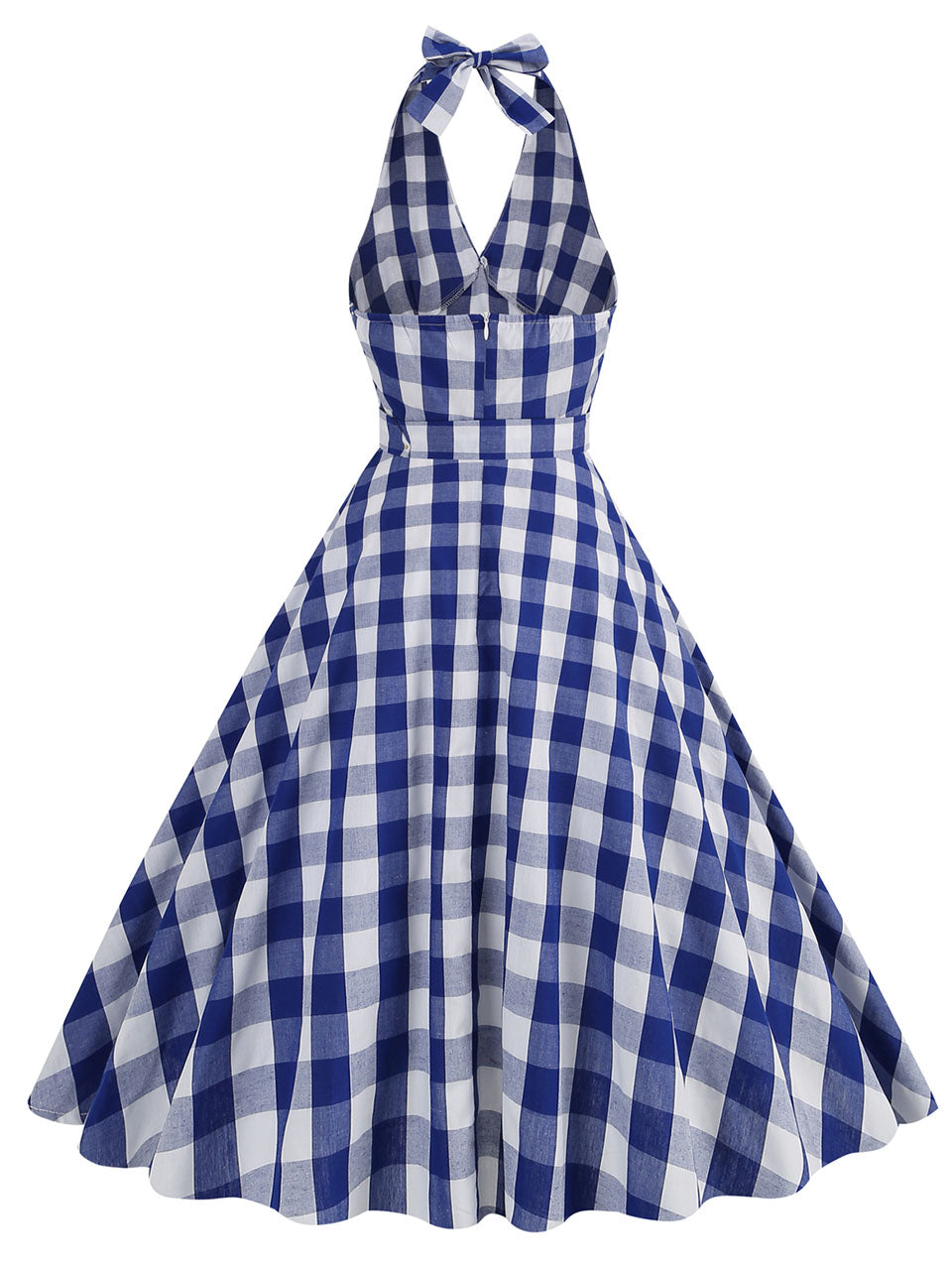 Pink And White Plaid Halter Deep V Neck 1950S Vintage Dress