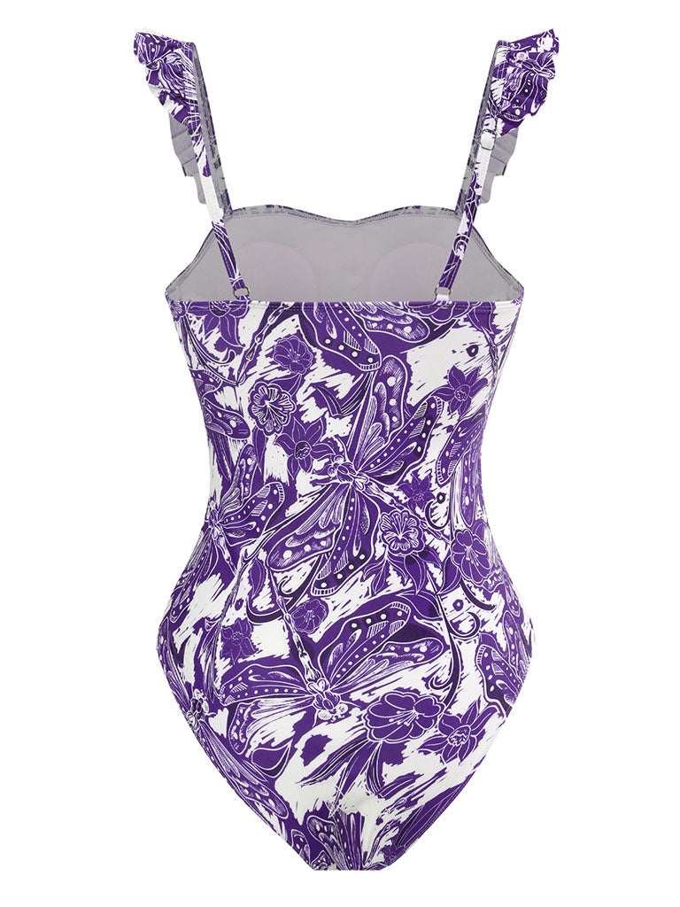 Floral Print Retro Style Strap One Piece
