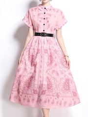 1940S Classic Shirt Collar Vintage Print Cotton Dress