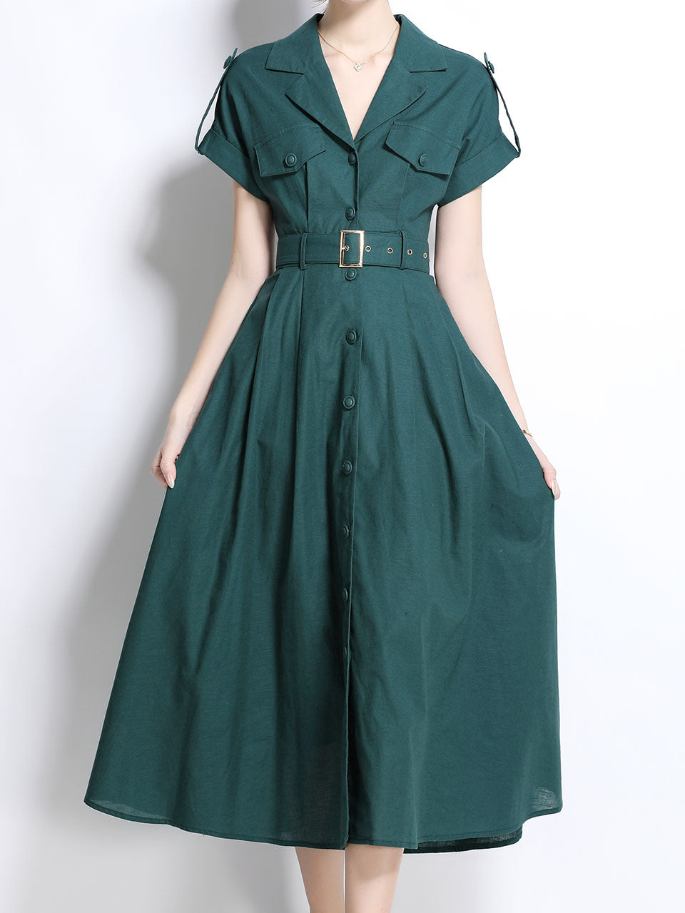 1940S Lapel Shirt Cotton Dress