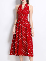 1950S Hepburn Style Outfits Polka Dots Halter Swing Dress