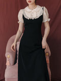 Black Peter Pan Ruffles Puff Sleeve Audrey Hepburn 1950S Dress