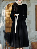 Black Pearl Collar Velvet Vintage Dress