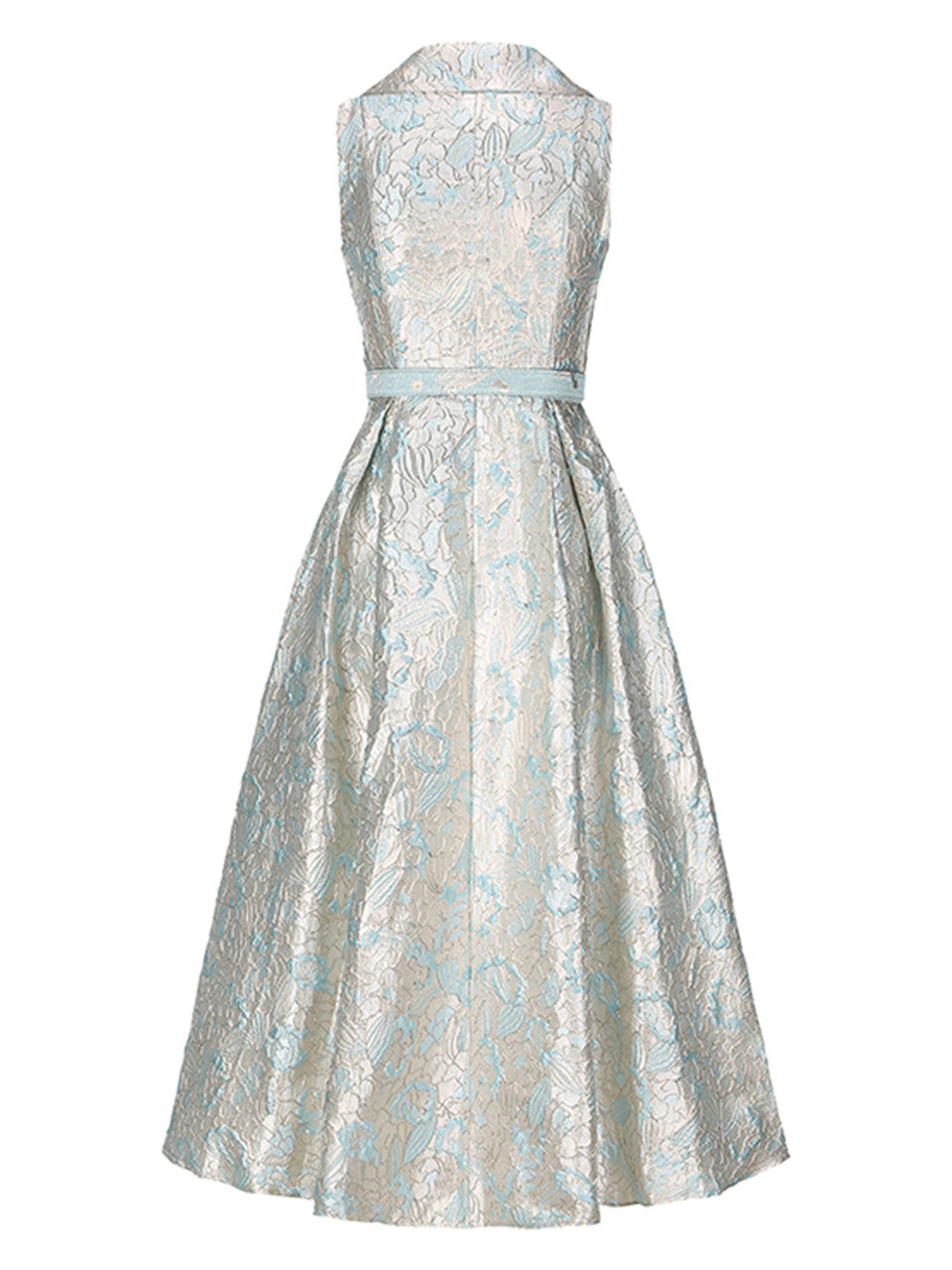 Blue Audrey Hepburn Style Sleeveless Vintage 3D Floral Jacquard Vintage Party Gown