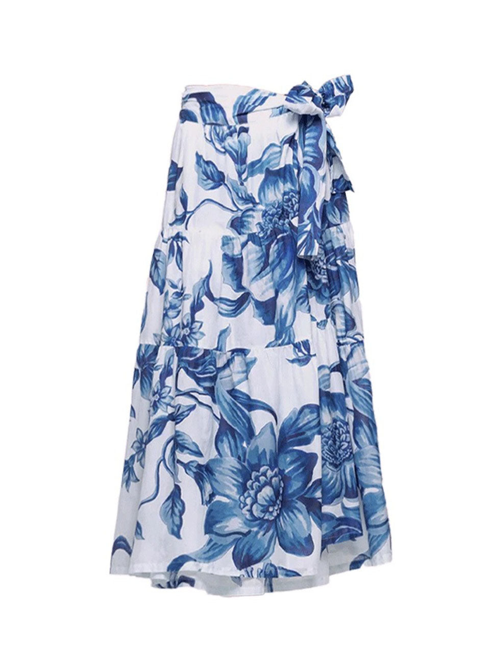 Vintage Blue and White Floral Off-the-Shoulder Swimsuit