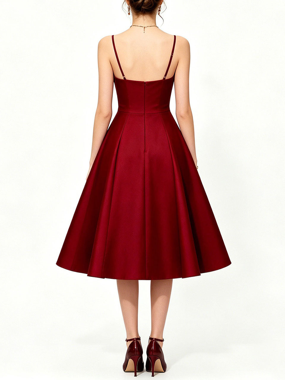 Red Satin A-Line Sweetheart Neckline Spaghetti Strap Prom & Cocktail Party Dress