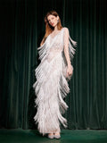 White Fringed V Neck 1920s Great Gatsby Flapper Dress