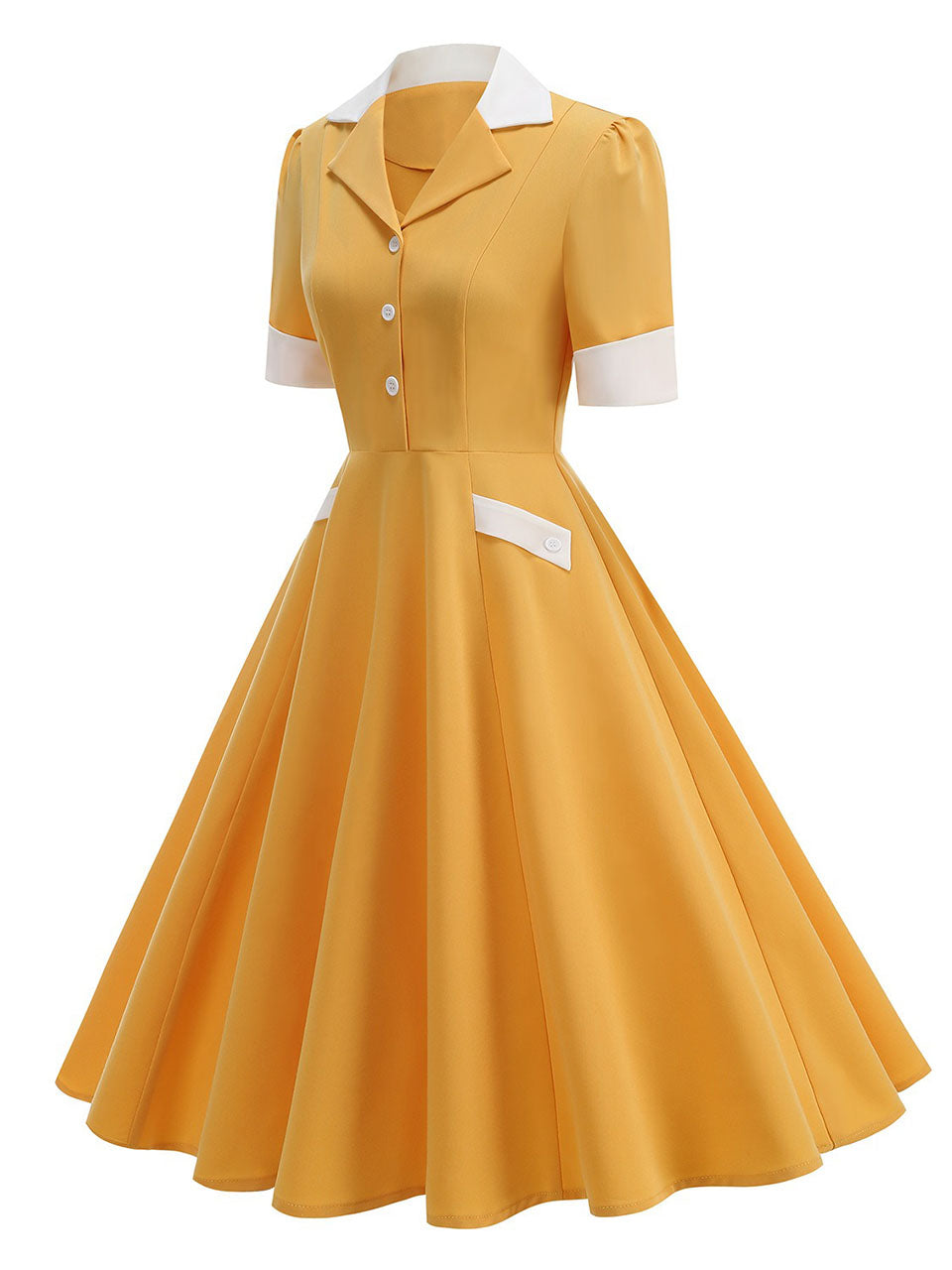 1950s Vintage Notch Lapel Short Sleeve Polka Dot Swing Dress