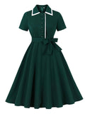 Vintage Green Button Swing Shirt Dress