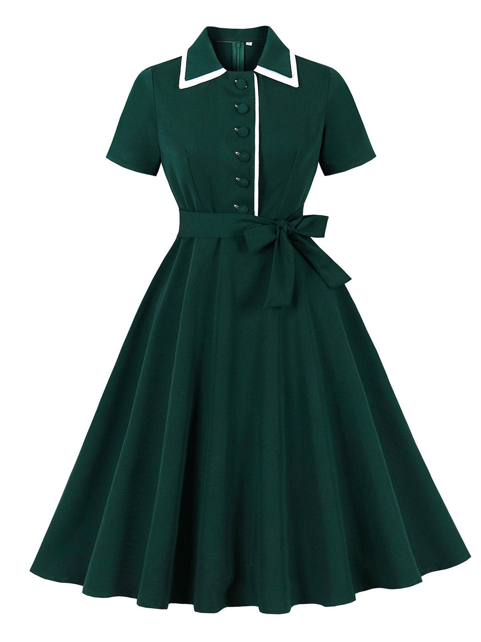 Vintage Green Button Swing Shirt Dress