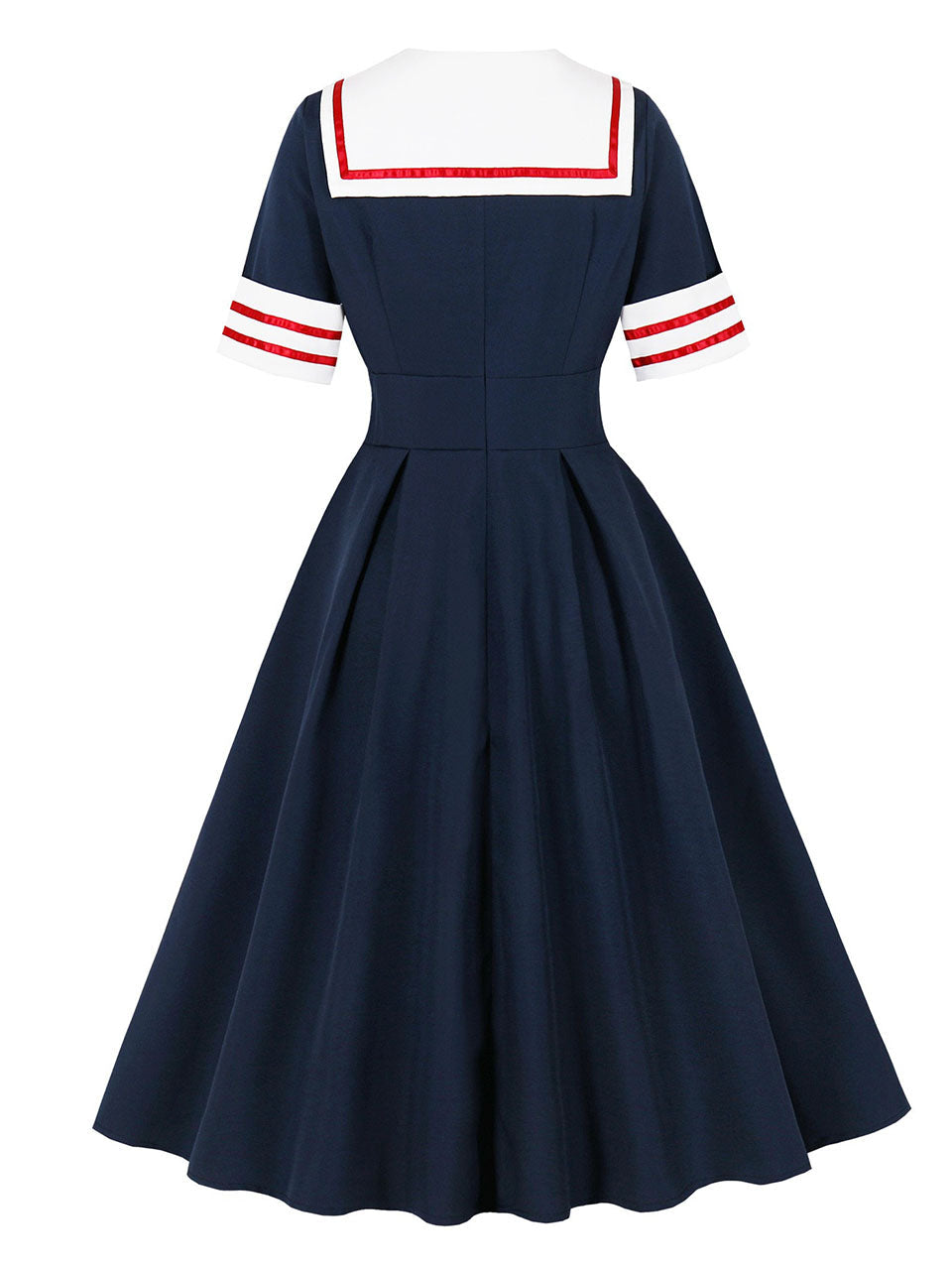 1950s Vintage Sailor Dress Retro Rockabilly V-Neck Swing Dress