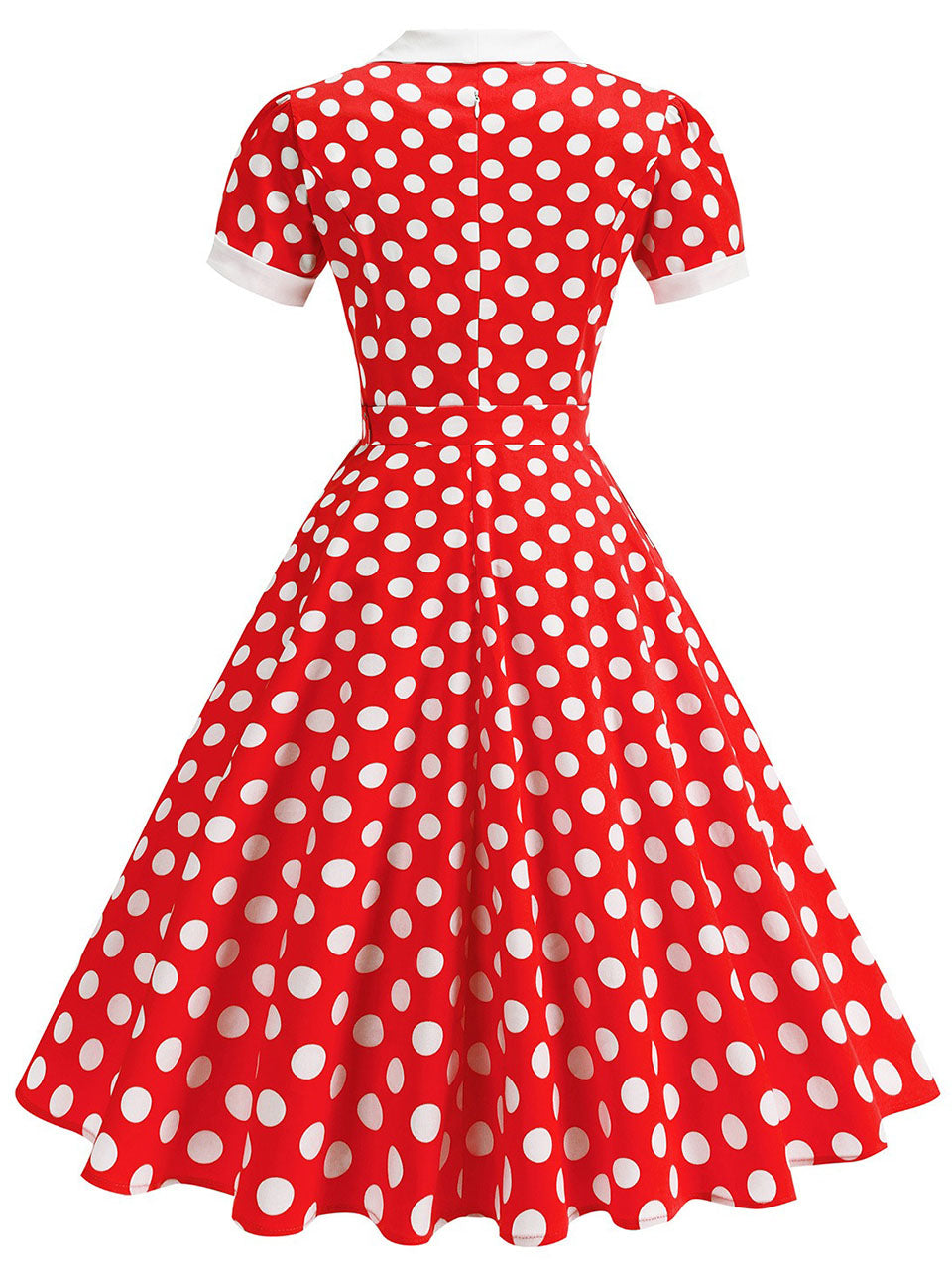 Red Polka Dots Short Sleeve 1950s Vintage Dress