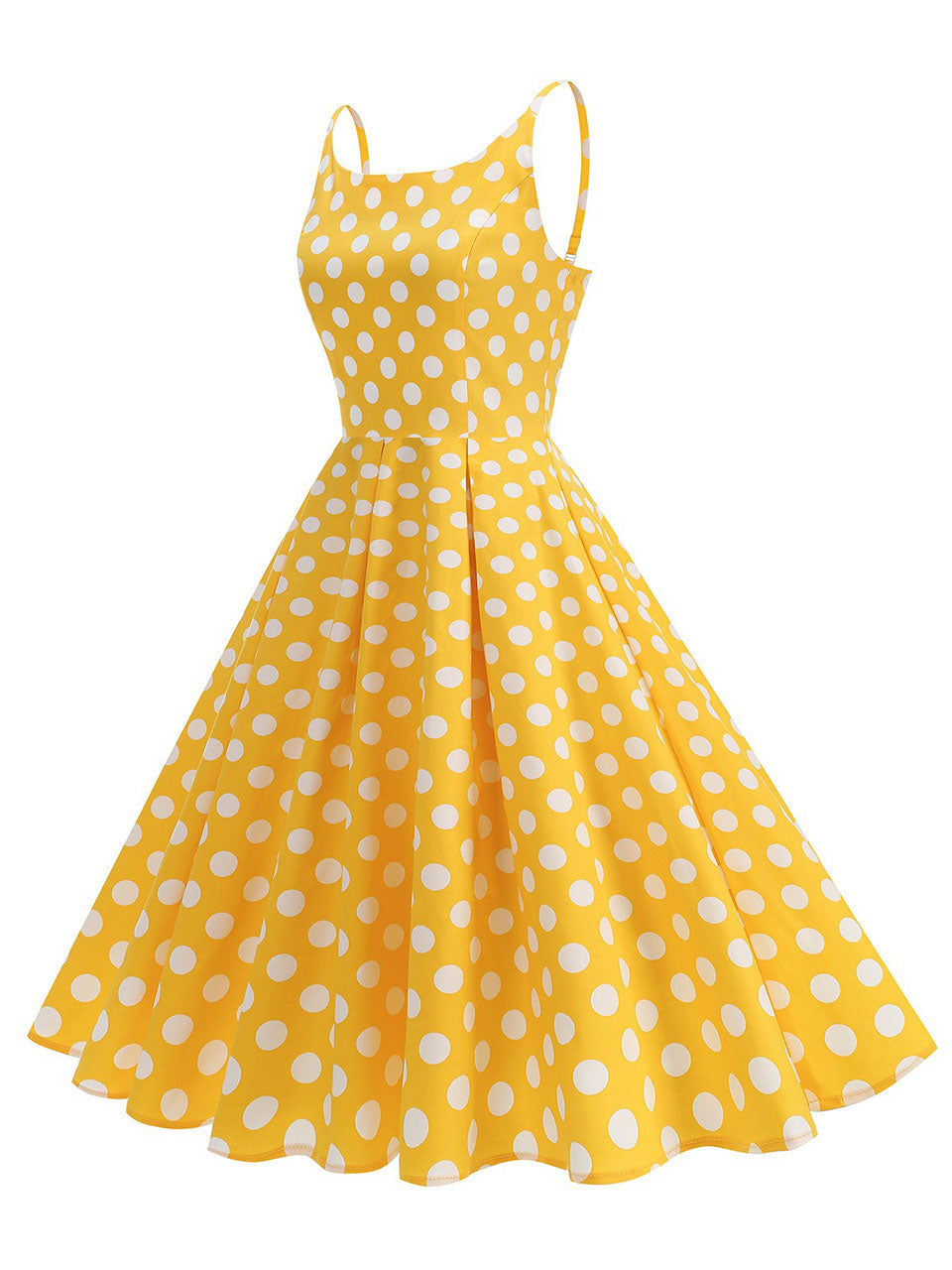 1950s Vintage Polka Dot Spaghetti Strap U-Neck Retro Swing Dress