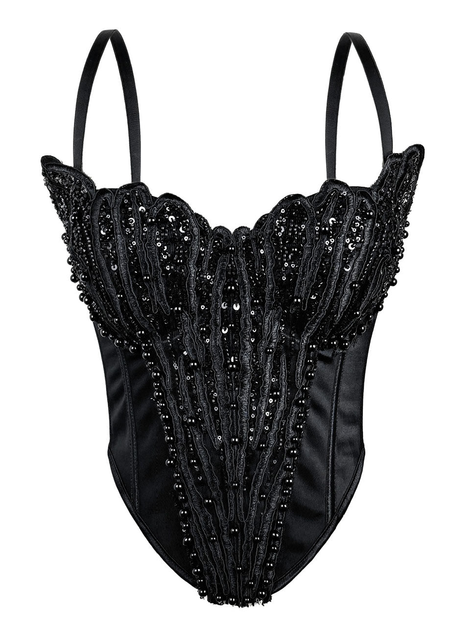 Pink Pearl Beaded Corset Top - Sequined Embroidery Spaghetti Strap Bustier