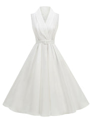 1950s Vintage Audrey Hepburn Style White Swing Dress