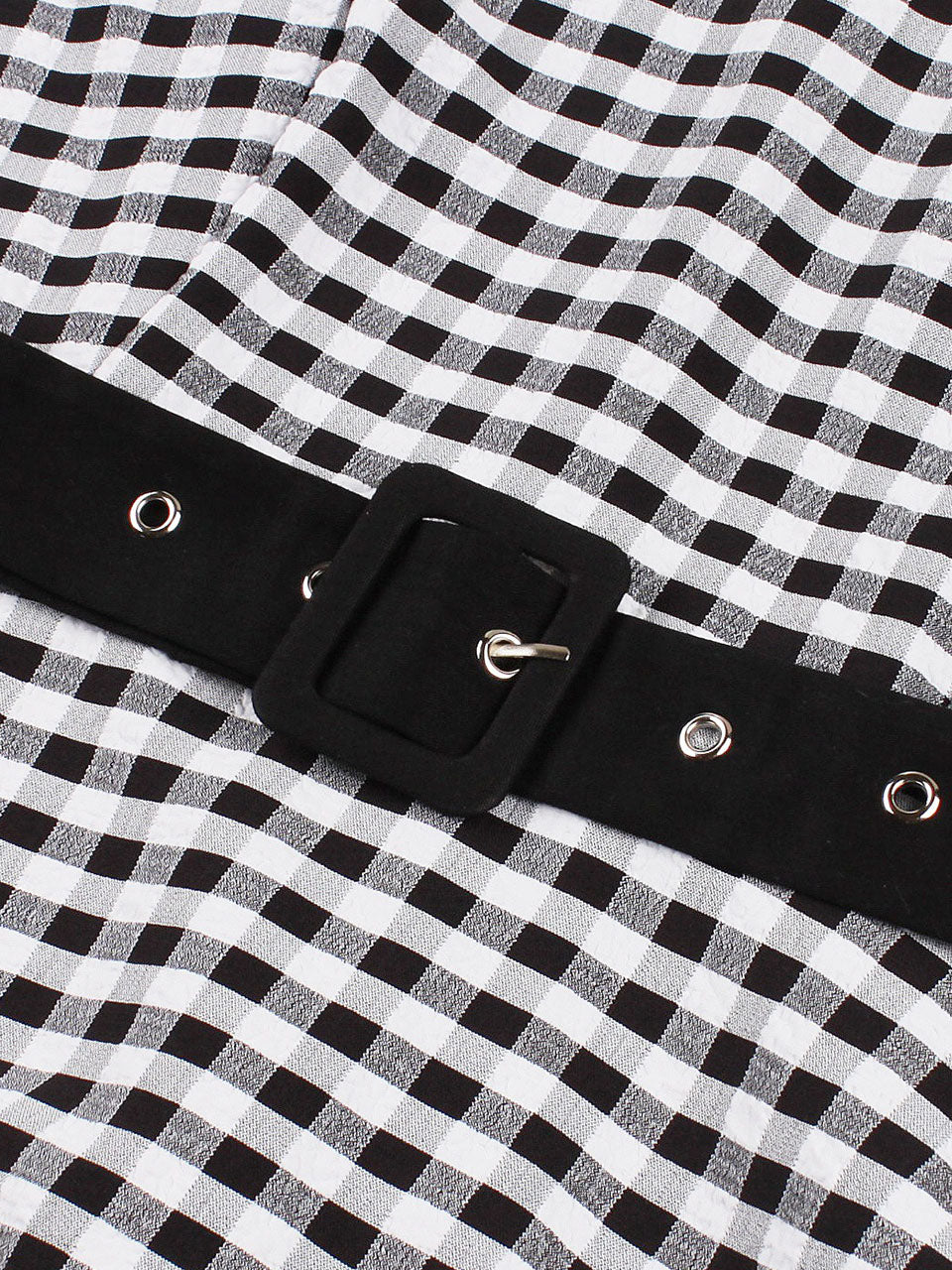 Black White Plaid Bow Neck 1950s Three-Quarter Sleeves Swing Dress