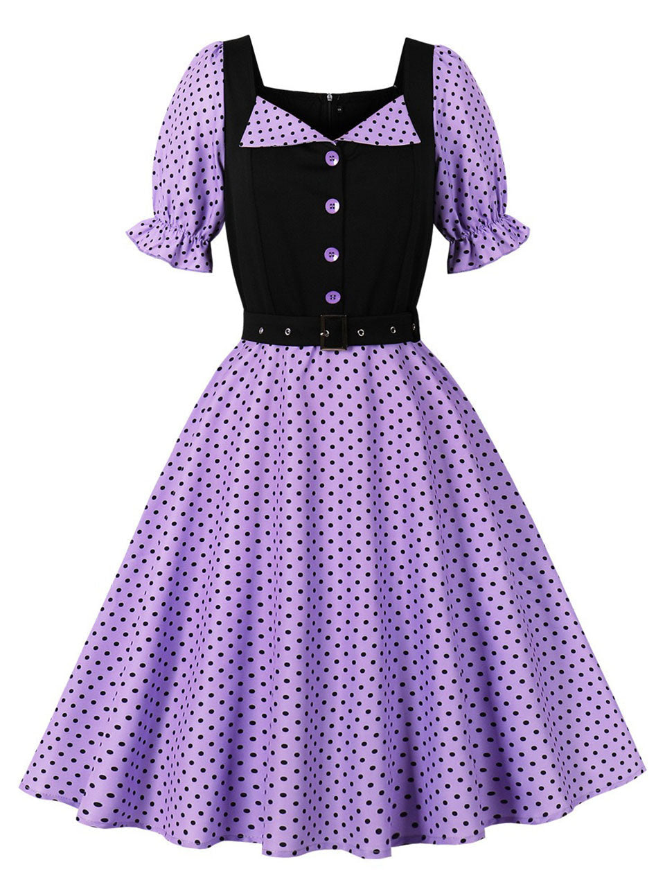 Audrey Hepburn Style Polka Dots 1950s Puff Sleeve Vintage Dress