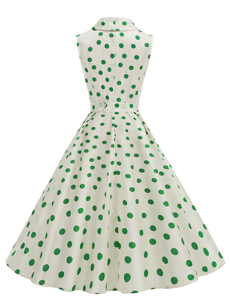 1950s Vintage Audrey Hepburn Style Green Polka Dots Swing Dress