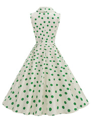 1950s Vintage Audrey Hepburn Style Green Polka Dots Swing Dress