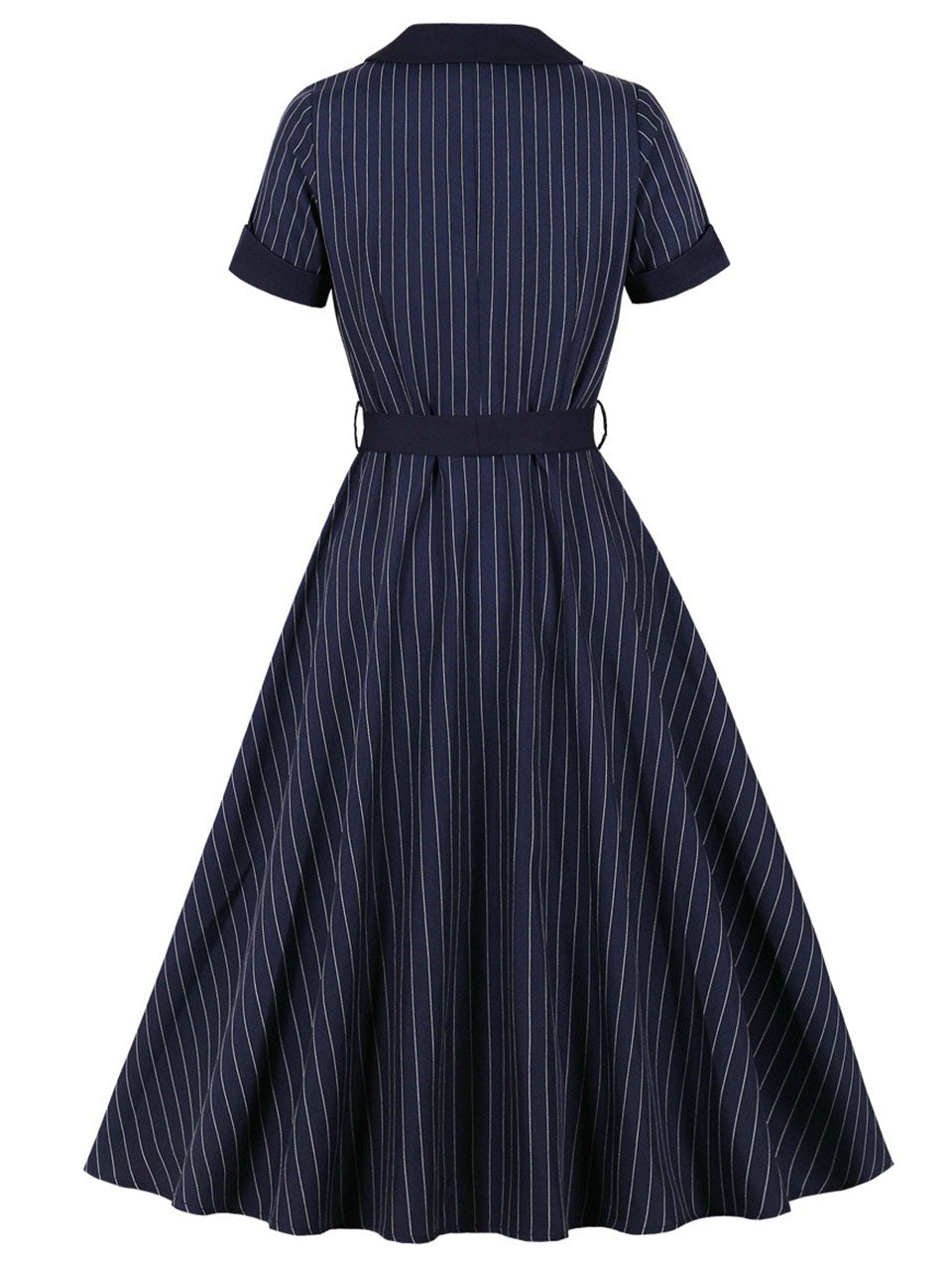 Vintage 1950s Navy Pinstripe Shirt Swing Dress