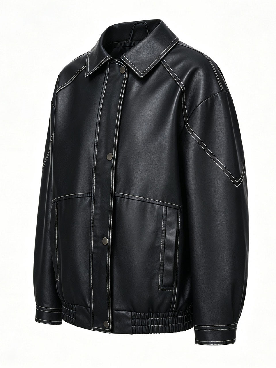 Dark Brown Contrast Stitch Faux Leather Bomber Jacket