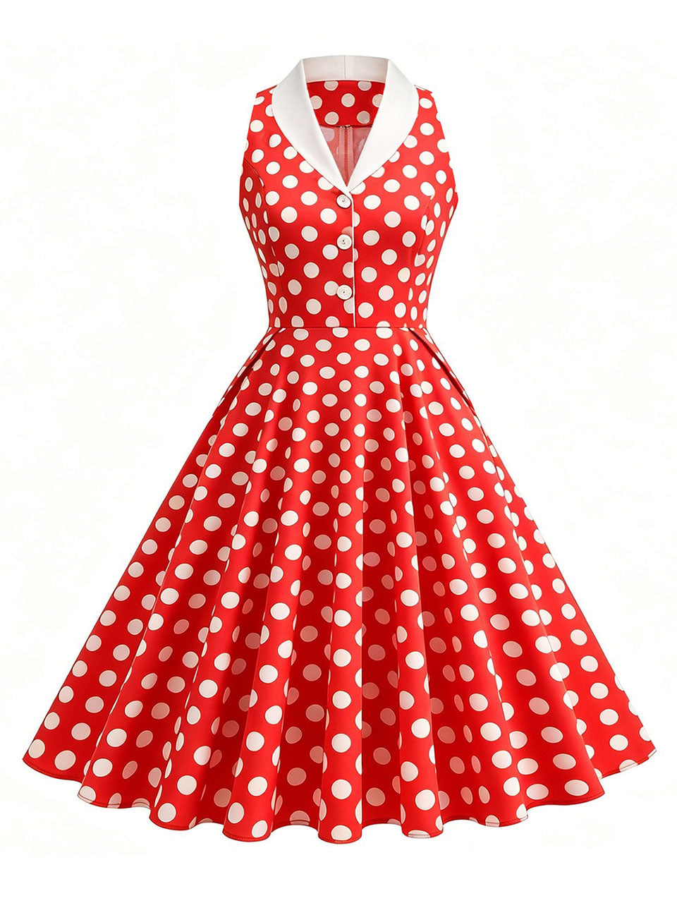 1950s Vintage Polka Dots Sleeveless Retro Swing Dress