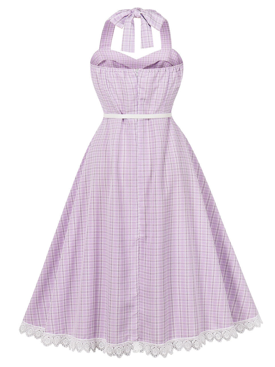 1950s Purple Plaid Vintage Halter Swing Dress