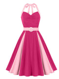 Barbiecore Pink Two-Tone 1950s Sweetheart Halter Neck Swing Dress