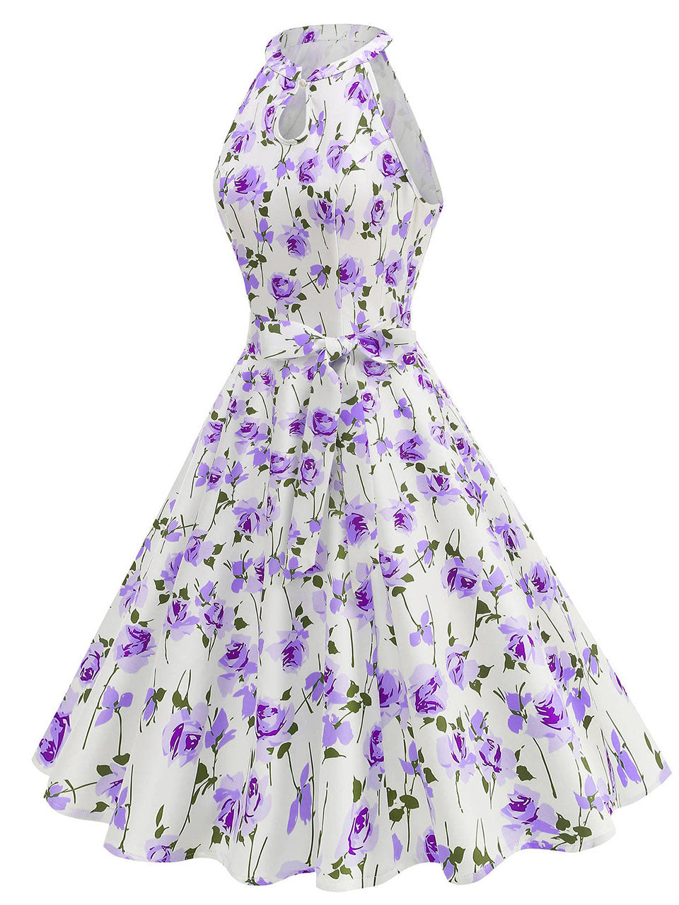 Floral Sleeveless Halter Neck 50S Swing Christmas Dress