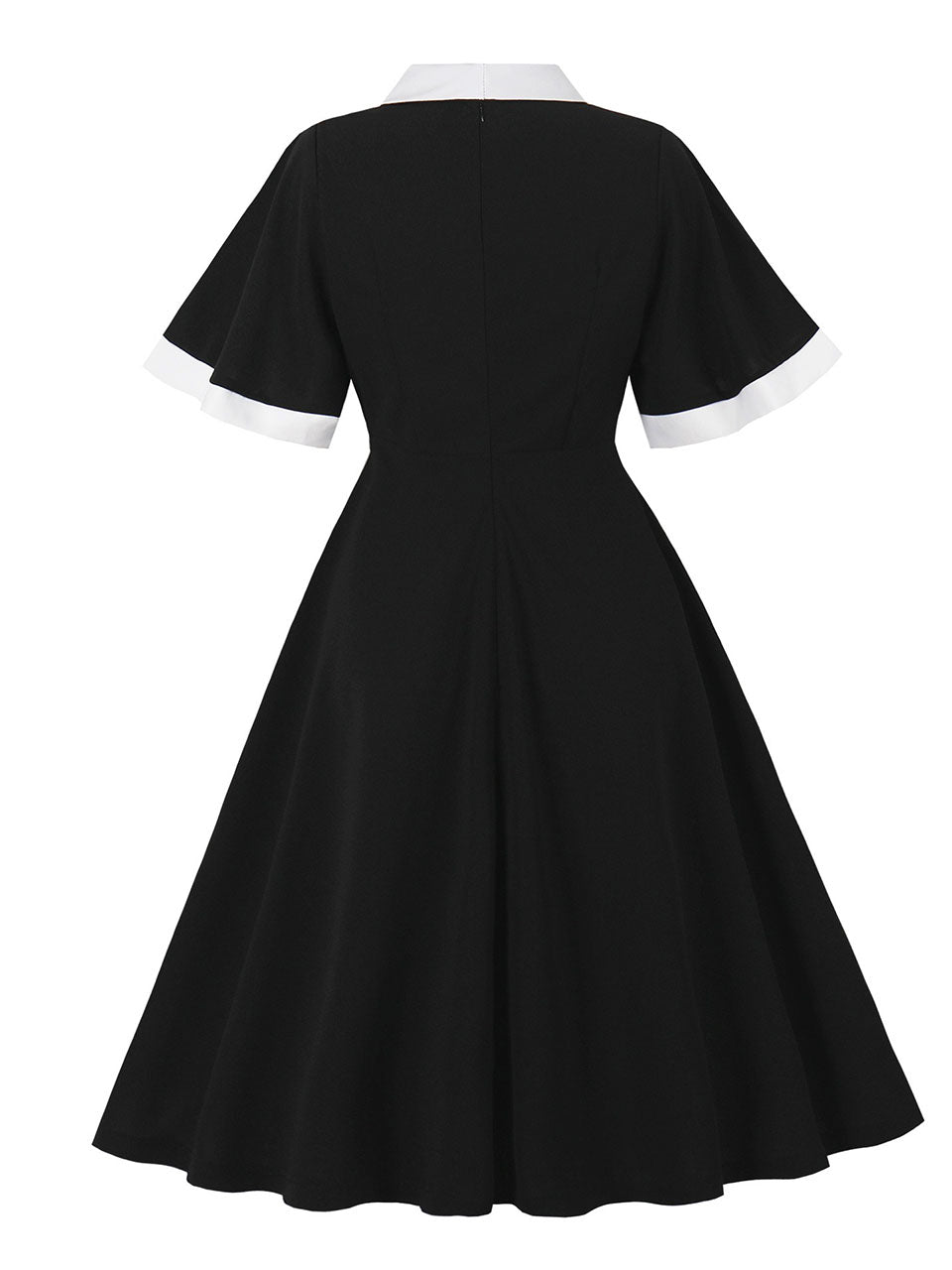 1950s Vintage Black & White Lapel Short Sleeve Swing Dress