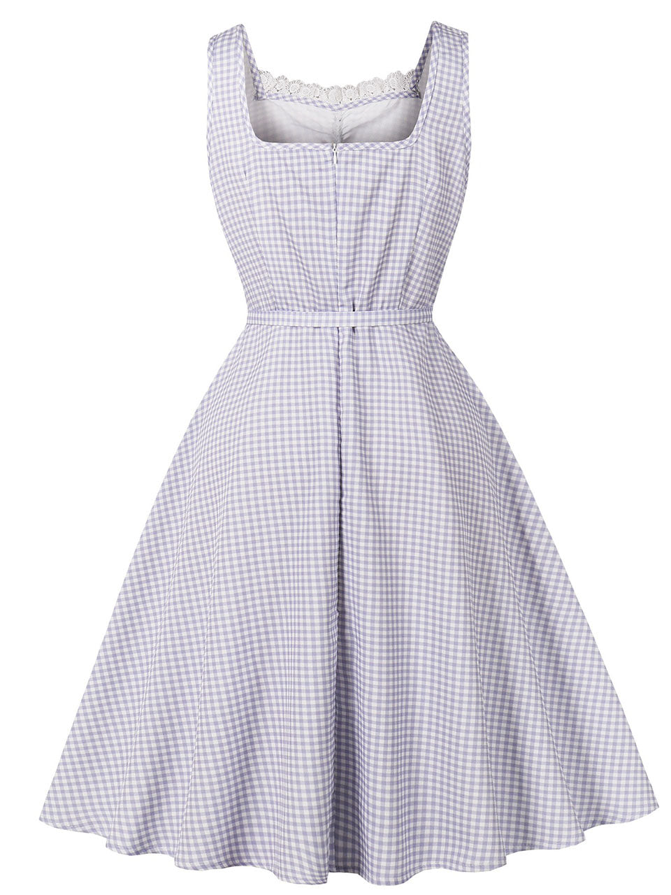 1950s Purple Plaid Lace Sleeveless Swing Dress