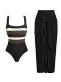 Black Striped One-Piece Swimsuit