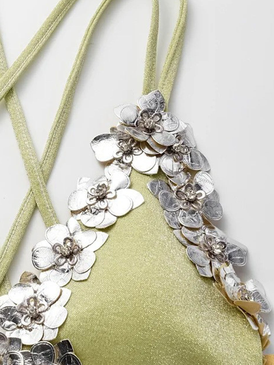 Mint Green Metallic Blossom Luxury Crisscross Back Shimmering  One-Piece Swimwear & Draped Sarong Set