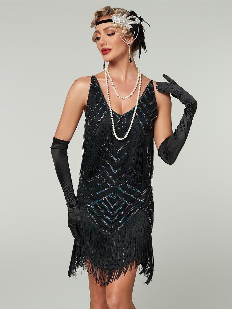 1920s Flapper Dress Gatsby Costume Red Sequined Tiered Fringe Party Dress