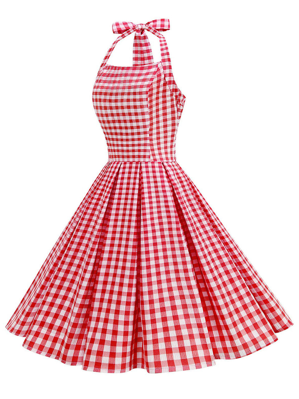 Red Plaid Halter Neck Vintage Dress