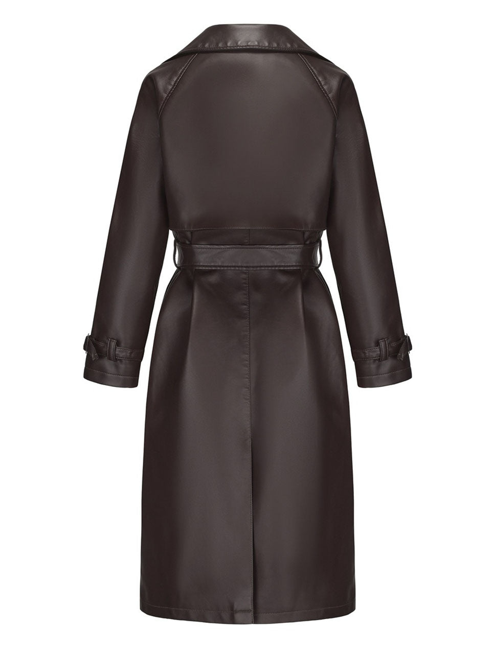 Faux Leather Trench Coat | Long Caramel Tan PU Leather Windbreaker Jacket