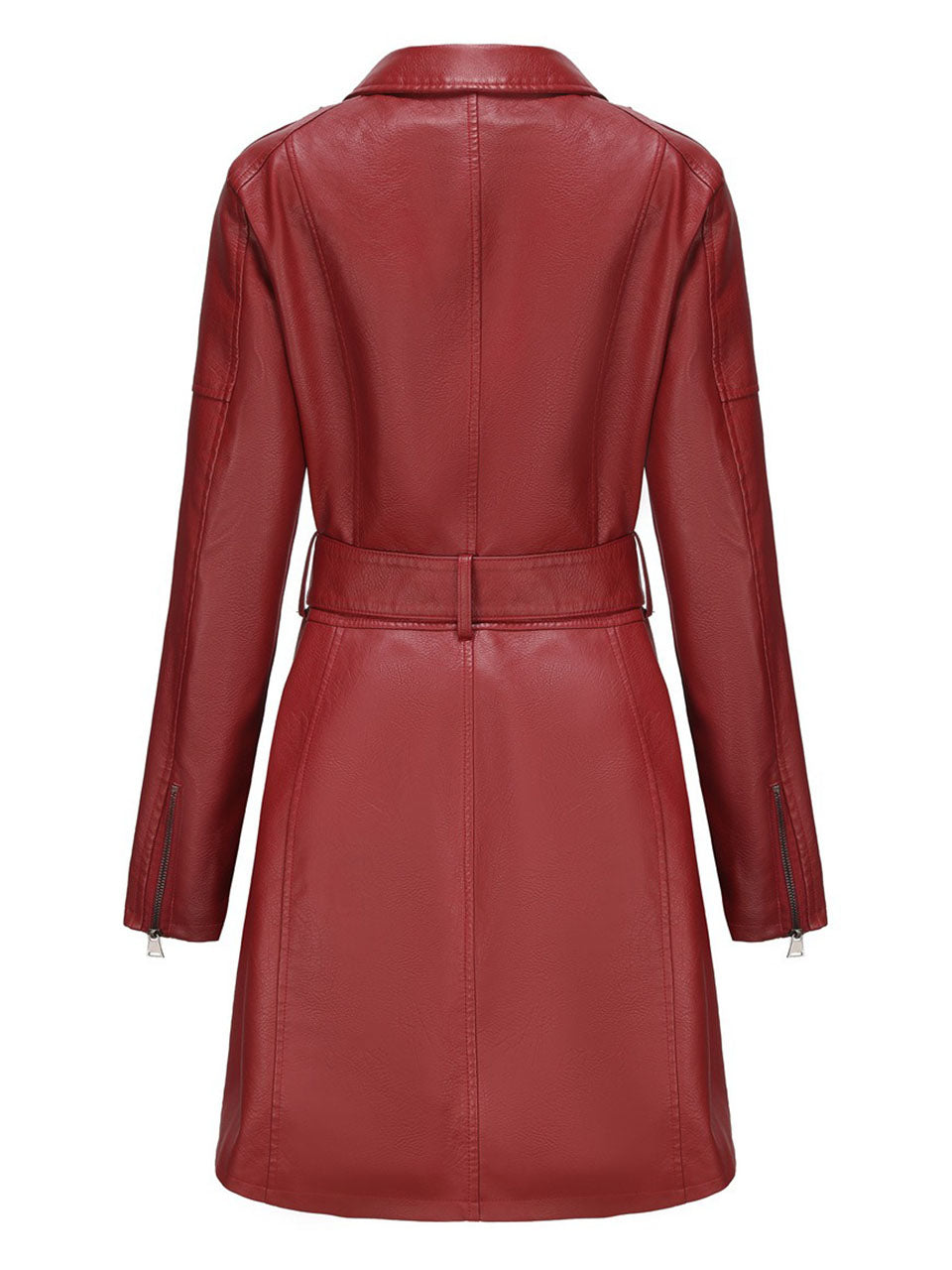 Black Faux PU Leather Trench Mid-Length Coat