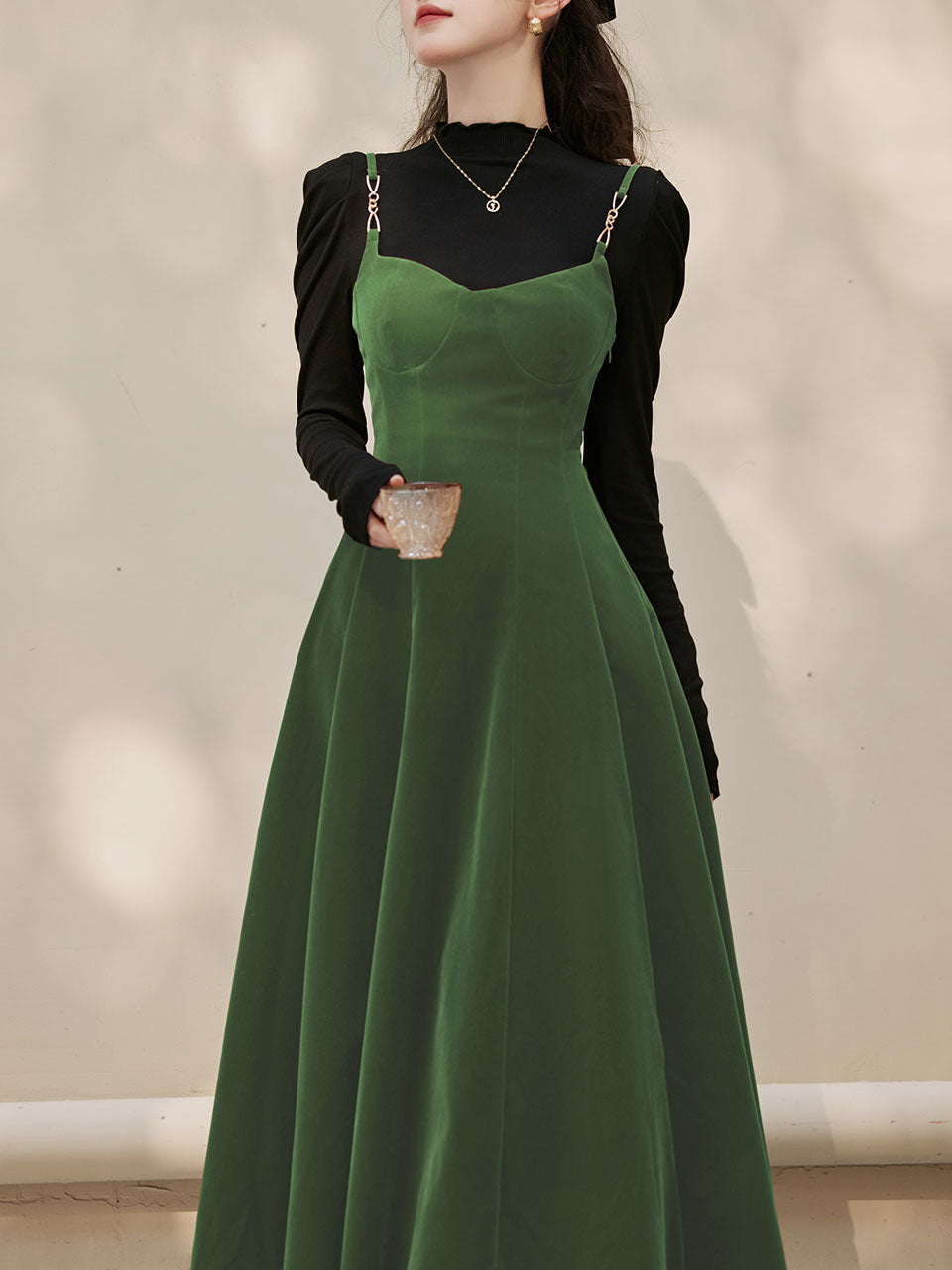 2PS Green Strap Suspender 1950S Dress
