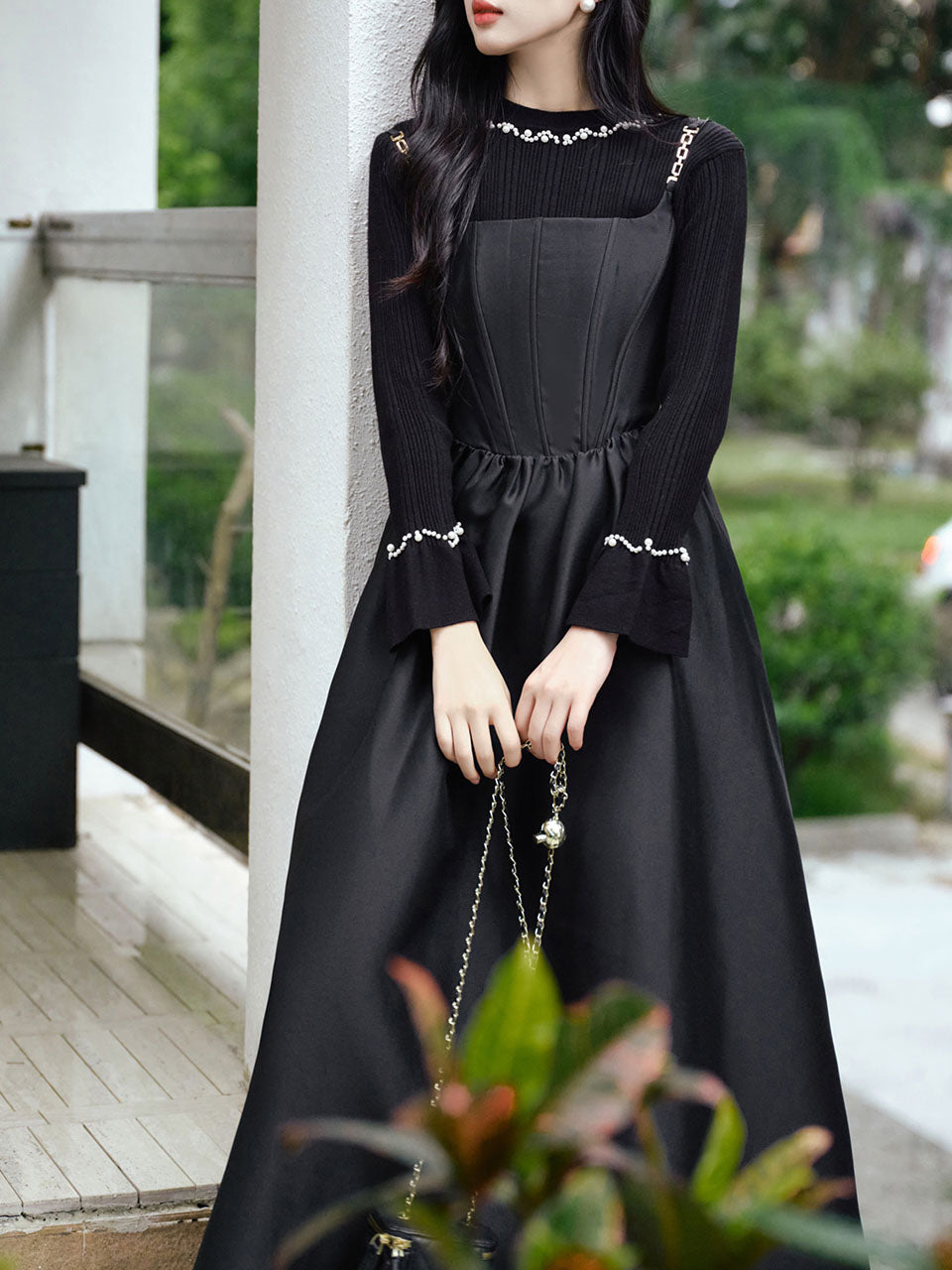 2 Piece Black Retro Suspender Dress