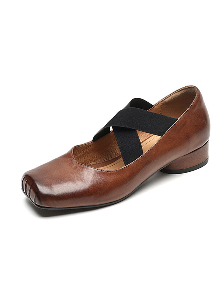 Strappy High Heels Mary Jane Shoes  Ballet Genuine Leather Shoes