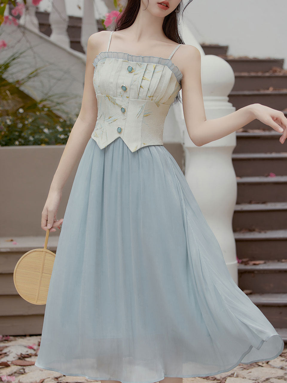 2PS Blue Lace Spaghetti Strap 1950S Swing Victoria's Fairy Dress