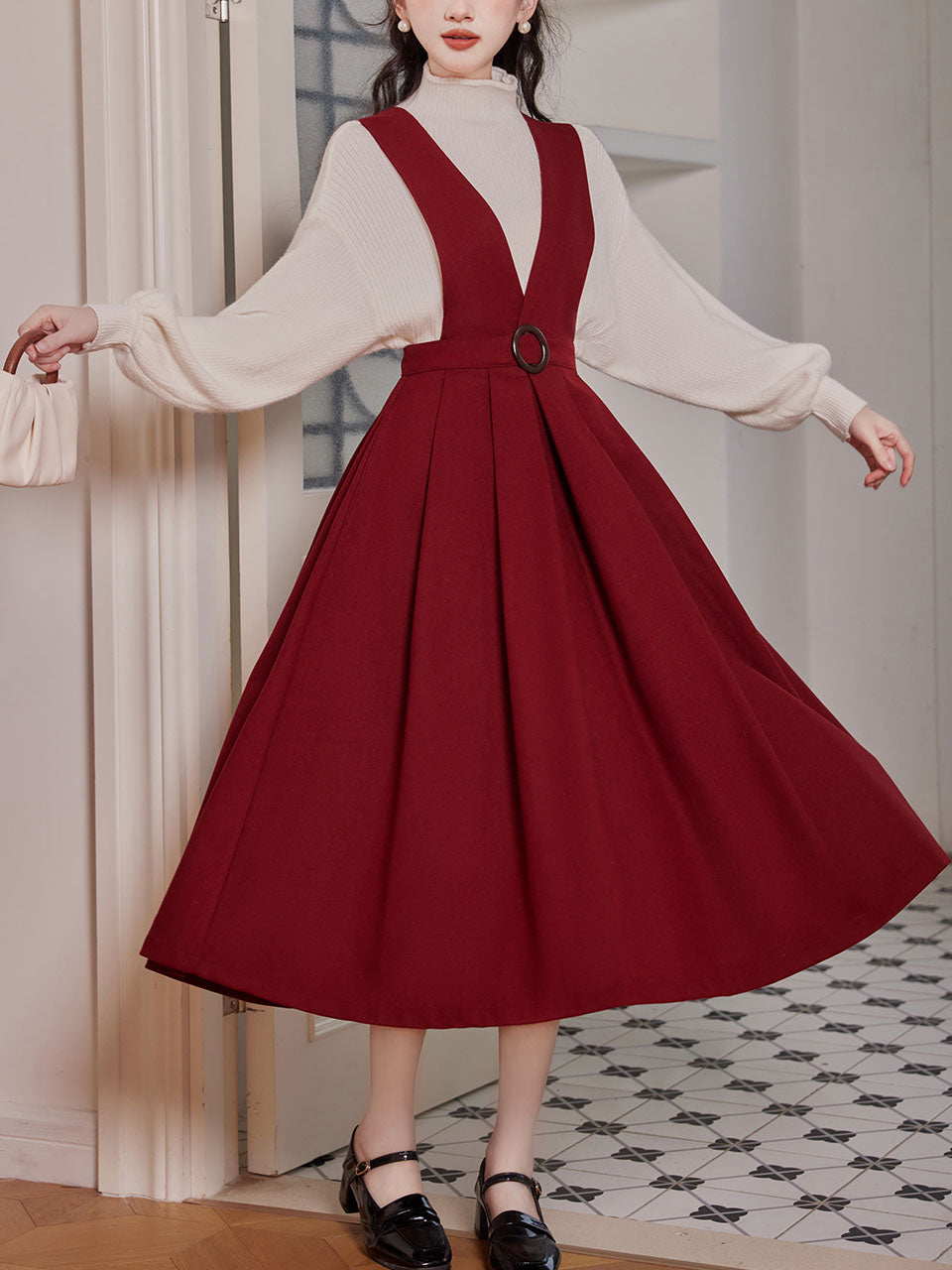 2 Piece Red Angora Retro Suspender Dress