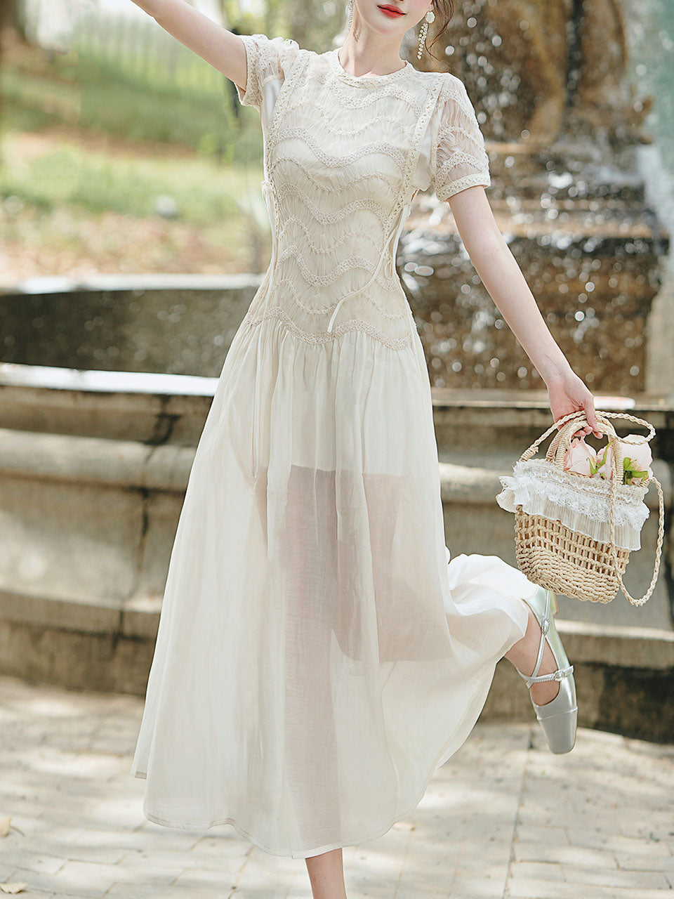Cream Vintage Victorian Lace Maxi Dress