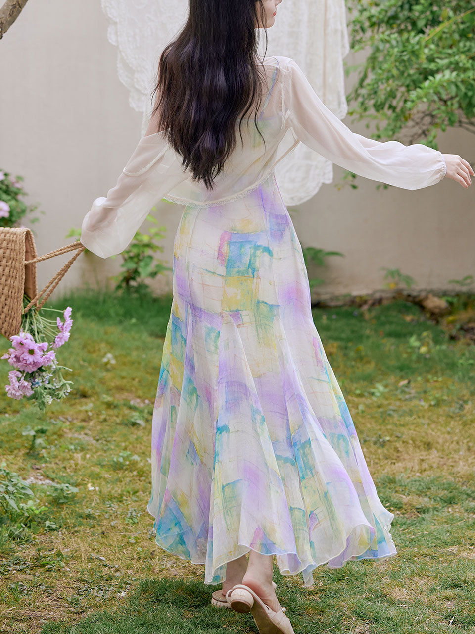 2PS Rainbow Spaghetti Strap 1950S Vintage Dress