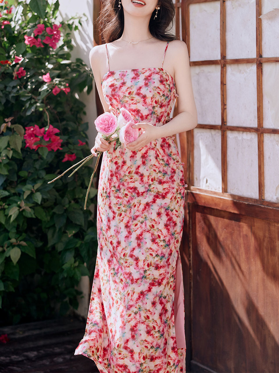 2PS Pink Floral Print Spaghetti Strap Dress