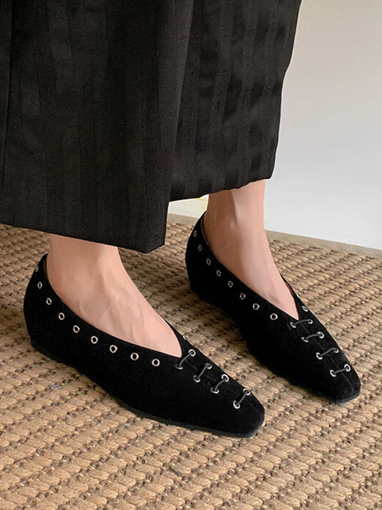 Flat Heel Square Toe Rivet  Vintage Shoes